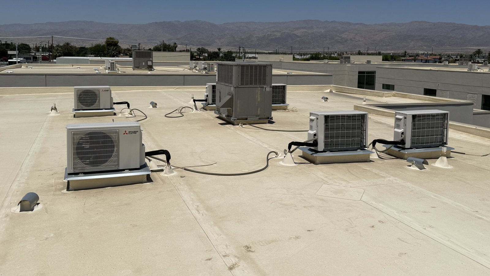 Existing rooftop mini-split equipment at a large Coachella Valley hospitality HVAC project