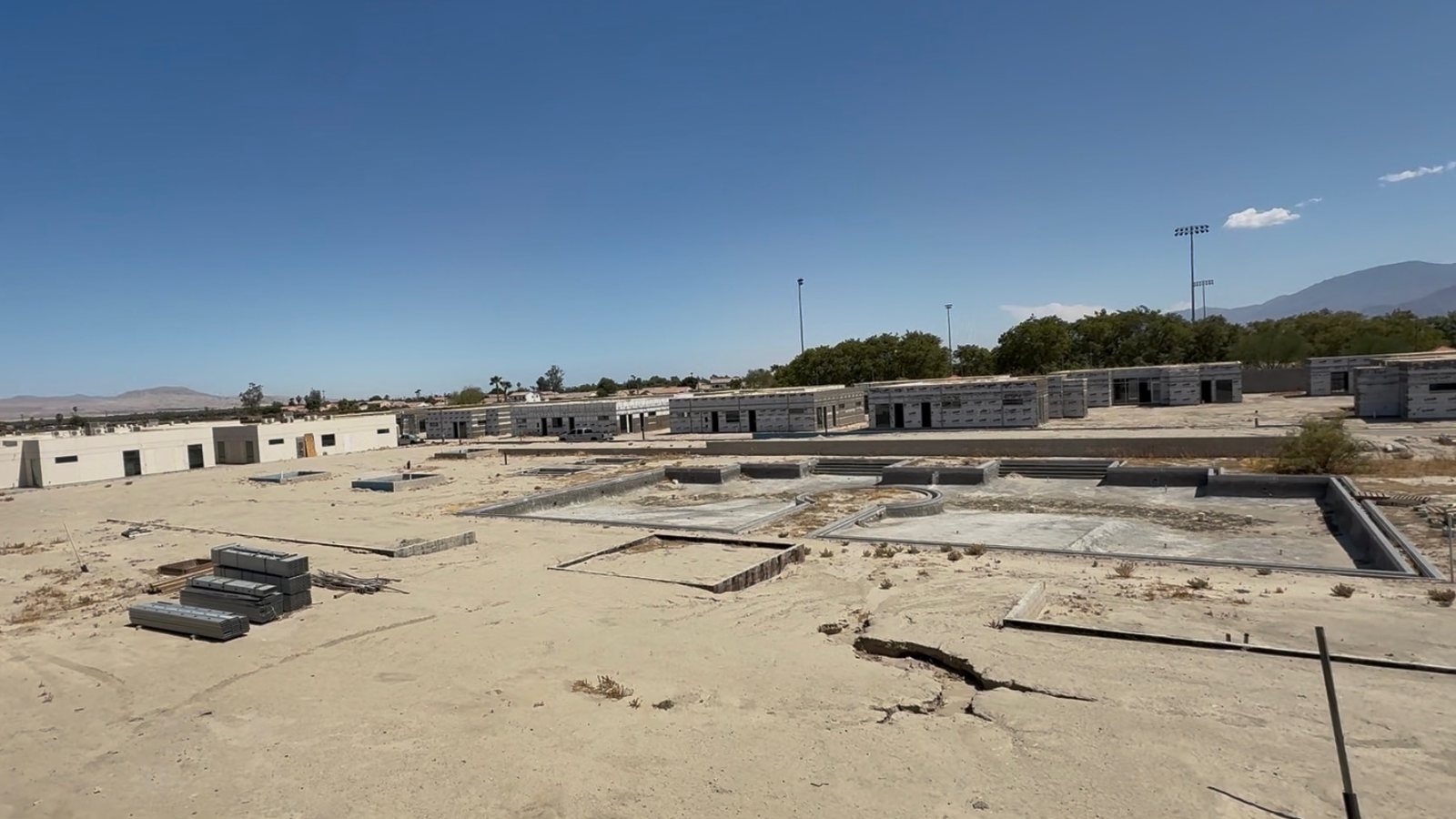 Low-rise guest buildings under construction at a large Coachella Valley hospitality development